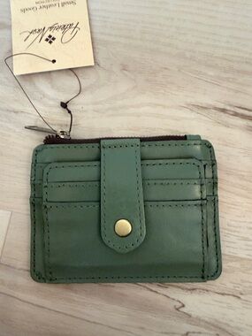 Patricia Nash Vintage Distress Cassis Leather Card Case with Snap in Sage
